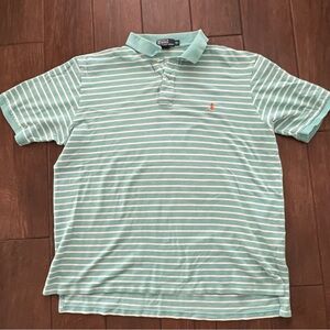 Polo Ralph Lauren Aqua Striped with Orange Pony Cotton Polo Shirt size 3XLT Tall
